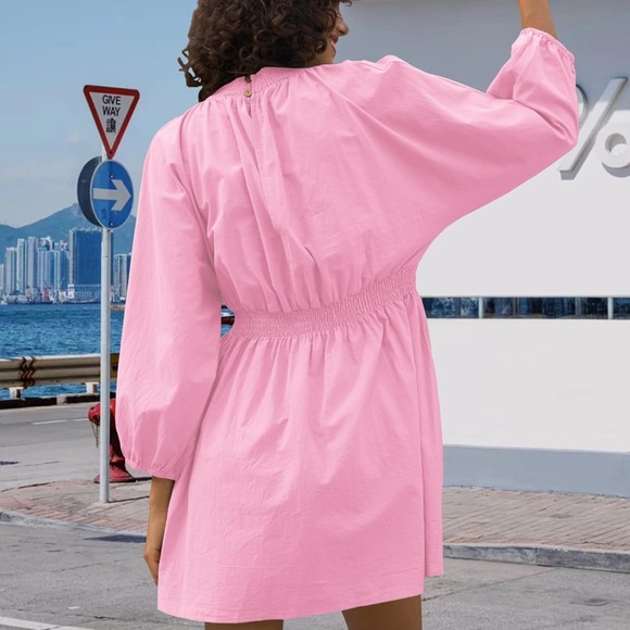 Pink V-Neck Mini Dress - Picture 2 of 3